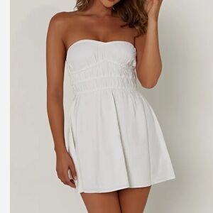 NWT XS MESHKI Eloise Strapless Linen Mini Dress - White